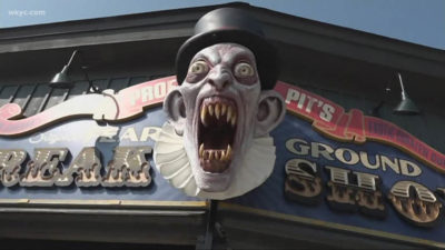 cedar point scary haunted house attraction of a zombie circus ride 